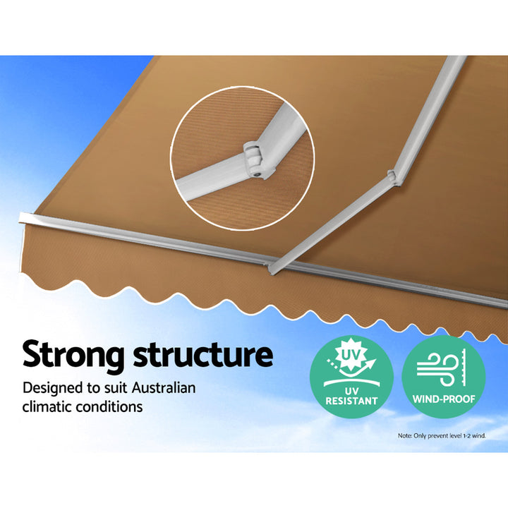 Instahut Retractable Folding Arm Awning Manual Sunshade 4Mx3M Beige