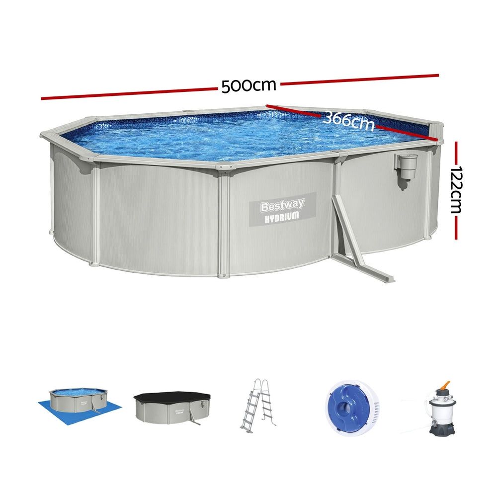 Bestway Swimming Pool 500x366x122cm Steel Frame Above Ground Pools Filter Pump Ladder 16296L