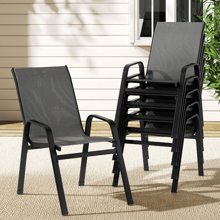 Gardeon 6PC Outdoor Dining Chairs Stackable Lounge Chair Patio Furniture Grey