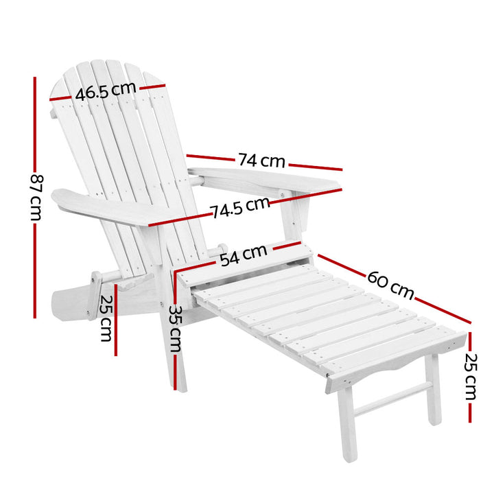 Gardeon Adirondack Outdoor Chairs Wooden Foldable Sun Lounge Patio Furniture White