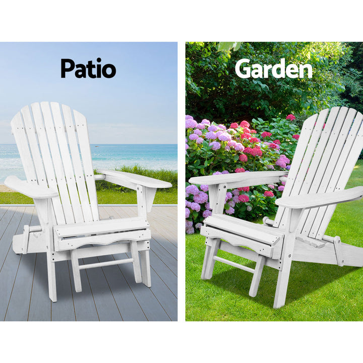 Gardeon Adirondack Outdoor Chairs Wooden Foldable Sun Lounge Patio Furniture White