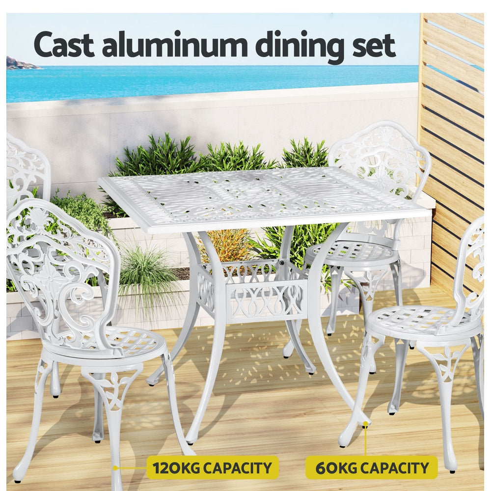 Gardeon Outdoor Dining Set 5 Piece Chairs Table Cast Aluminum Patio White