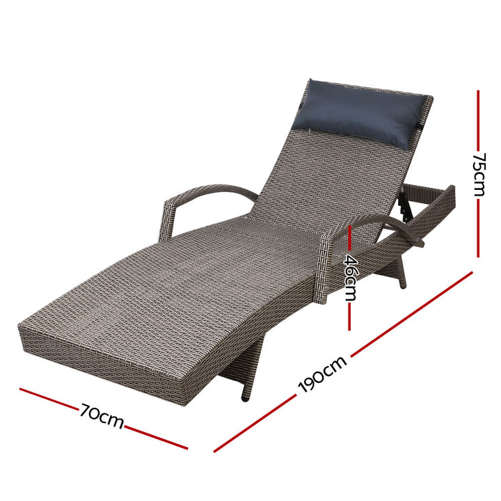 Gardeon 2x Sun Lounge Wicker Lounger Outdoor Furniture Beach Armchair Adjustable Grey&Beige