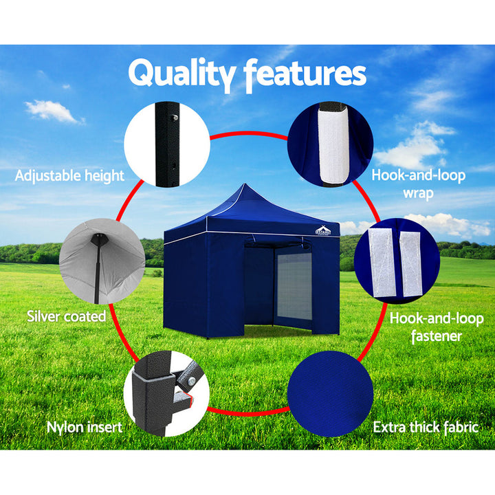 Instahut Gazebo 3x3 Pop Up Marquee Folding Tent Wedding Gazebos Camping Outdoor Shade Canopy Blue