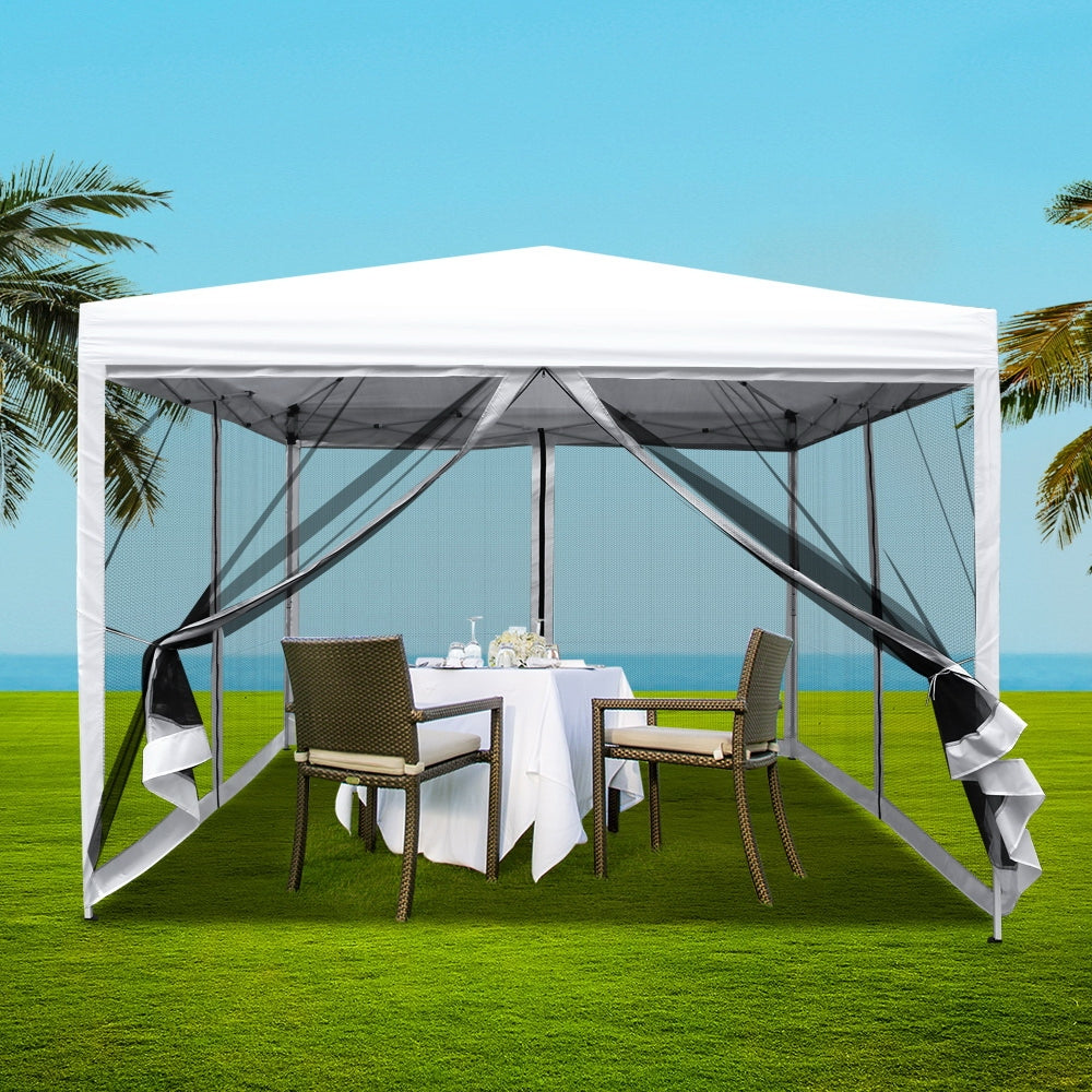 Instahut Gazebo Pop Up Marquee 3x3m Wedding Party Outdoor Camping Tent Canopy Shade Mesh Wall White