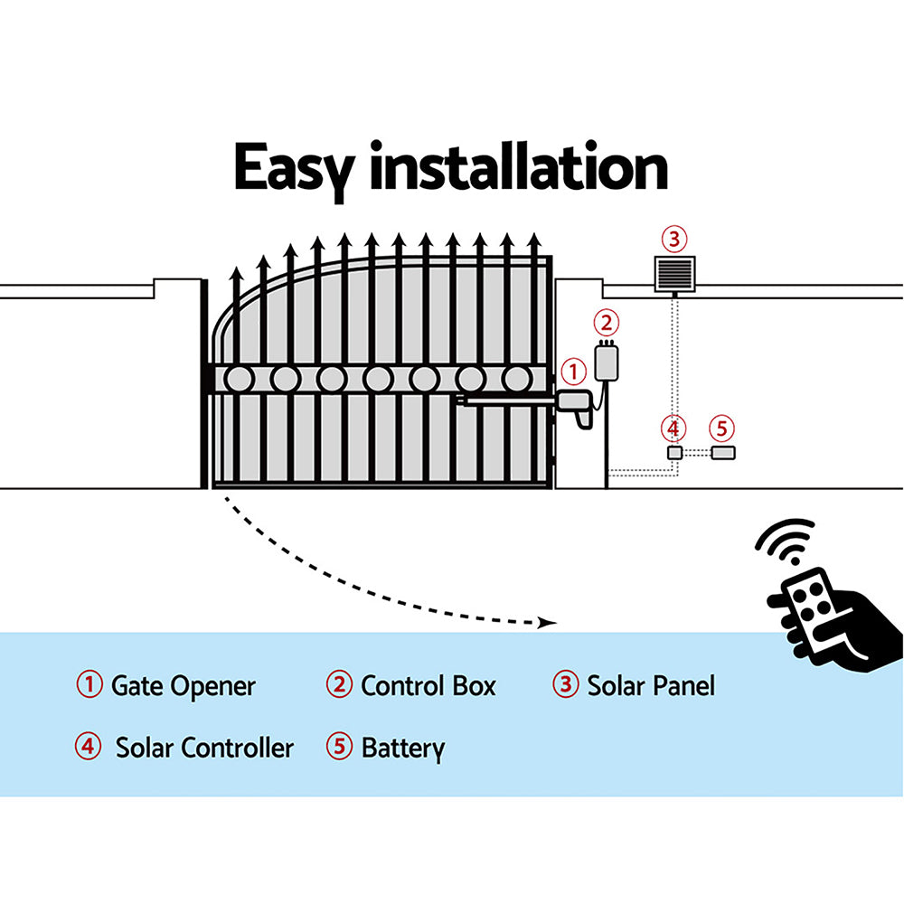Lockmaster Single Swing Gate Opener 600KG 40W Solar Panel
