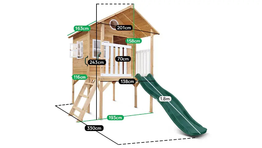 Archie Elevated Cubby House with Green Slide - Lifespan Kids