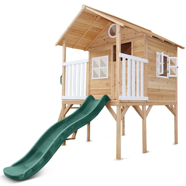 Archie Elevated Cubby House with Green Slide - Lifespan Kids