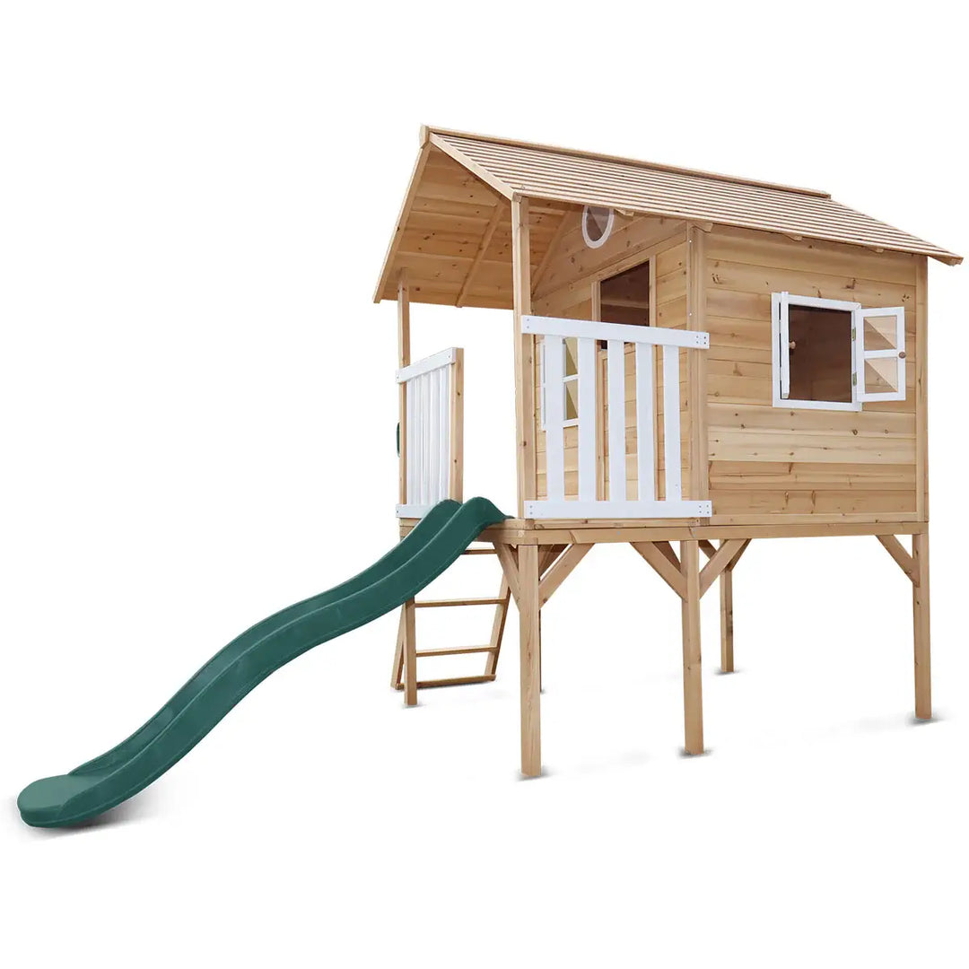 Archie Elevated Cubby House with Green Slide - Lifespan Kids