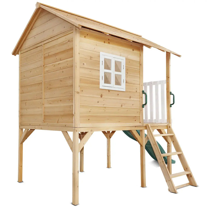 Archie Elevated Cubby House with Green Slide - Lifespan Kids