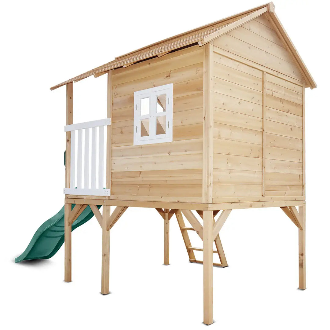 Archie Elevated Cubby House with Green Slide - Lifespan Kids