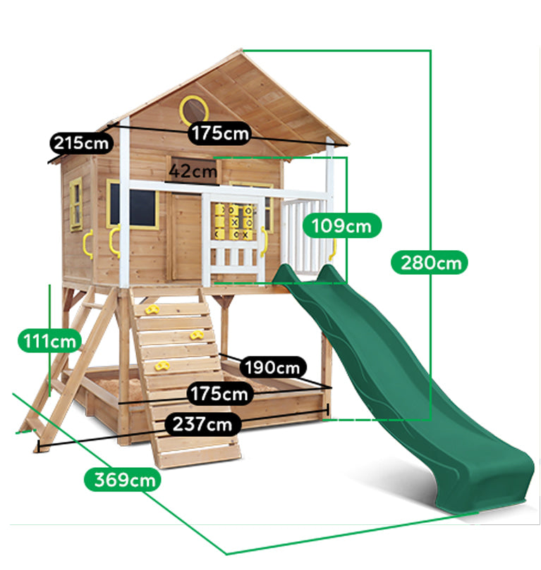 Warrigal Elevated Cubby House (with Green, Yellow or Blue Slide) - Lifespan Kids