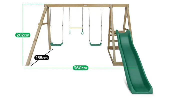 Winston 4-Station Timber Swing Set with Blue / Green Slide - Lifespan Kids