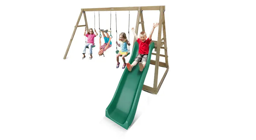 Winston 4-Station Timber Swing Set with Blue / Green Slide - Lifespan Kids