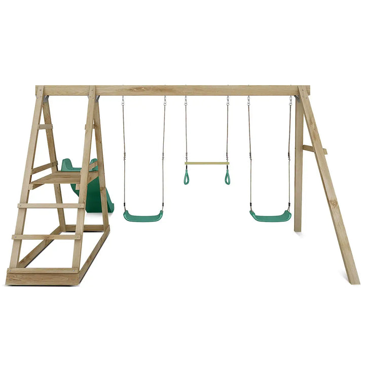 Winston 4-Station Timber Swing Set with Blue / Green Slide - Lifespan Kids