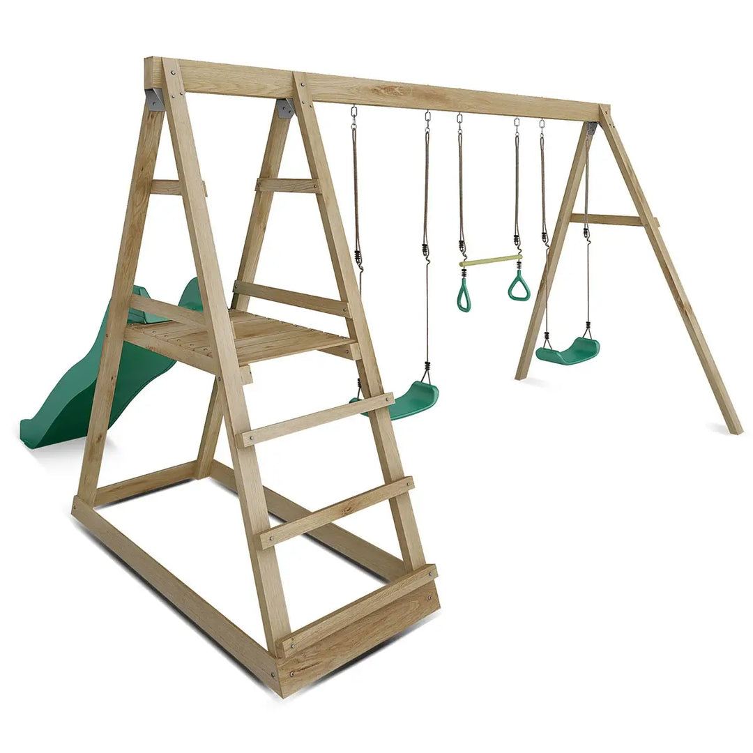 Winston 4-Station Timber Swing Set with Blue / Green Slide - Lifespan Kids