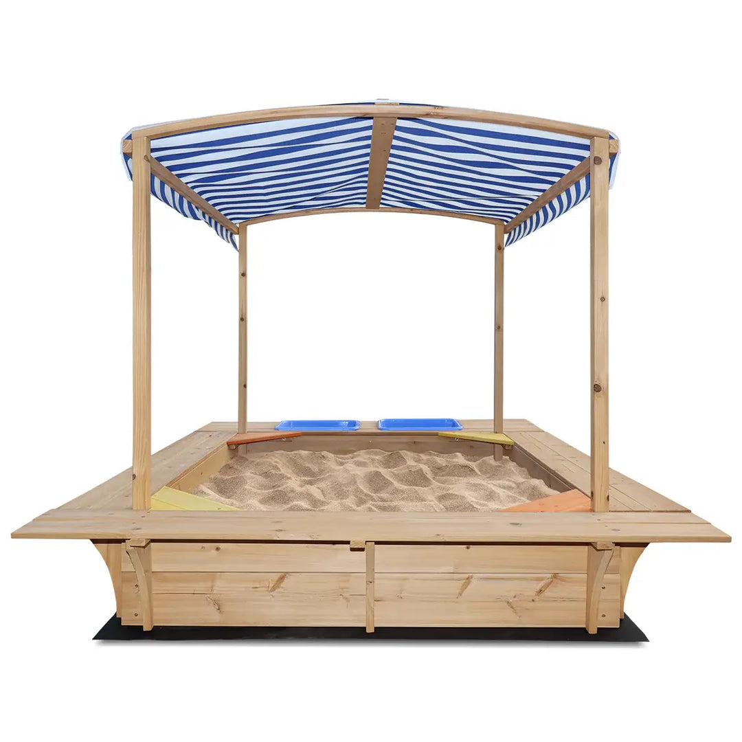 Playfort 2 Sandpit with Striped Canopy - Lifespan Kids