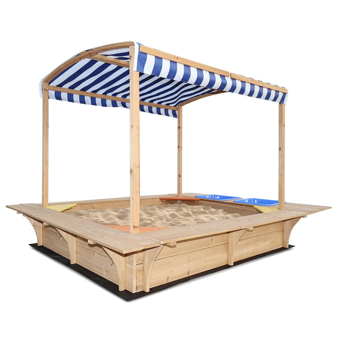 Playfort 2 Sandpit with Striped Canopy - Lifespan Kids