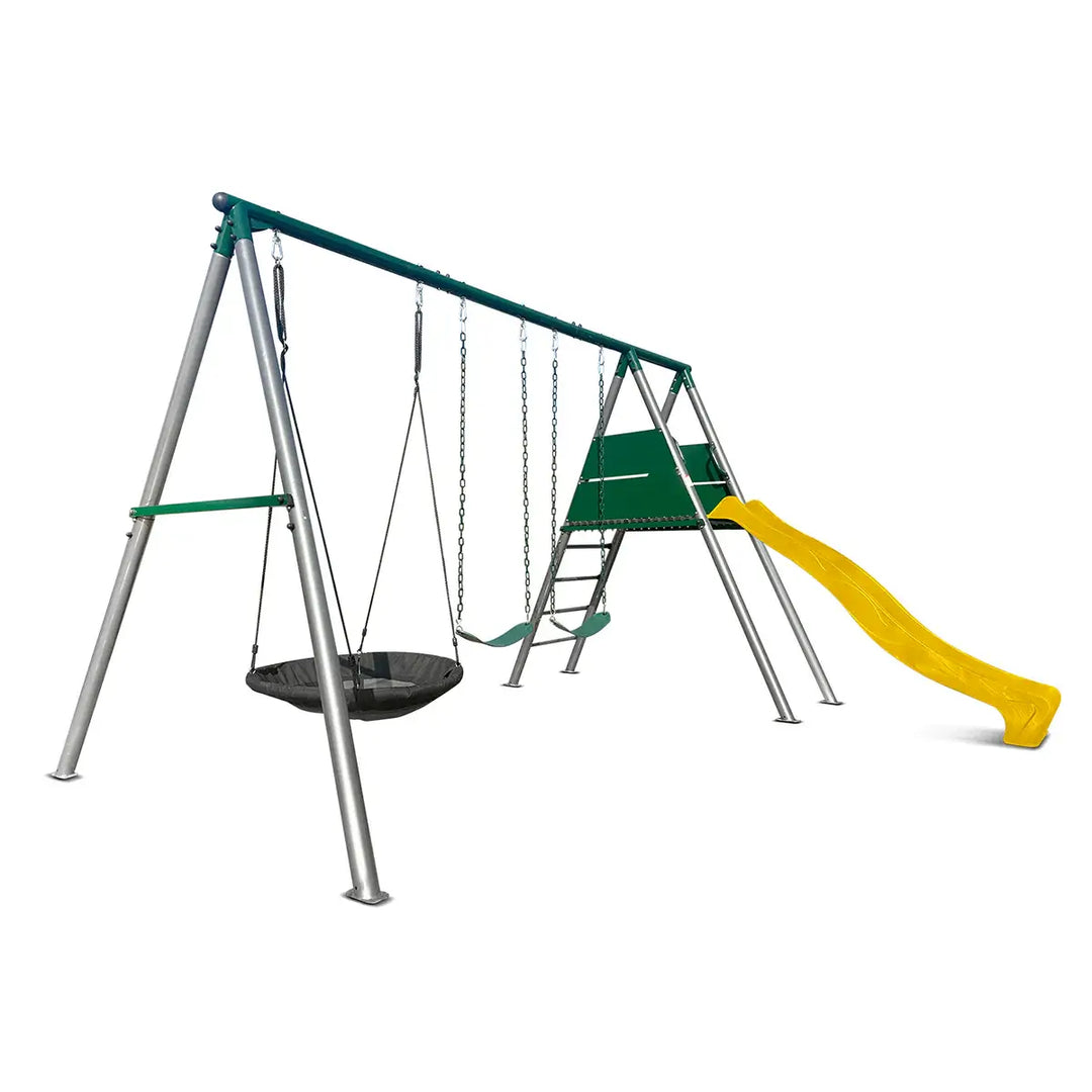 Europa Commercial Steel Swing Set (Green, Blue or Yellow Slide) - Lifespan Kids