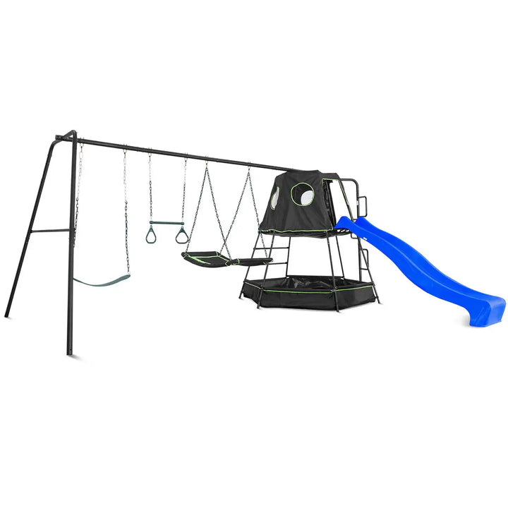 Pallas Play Tower with Metal Swing Set with Blue Slide - Lifespan Kids