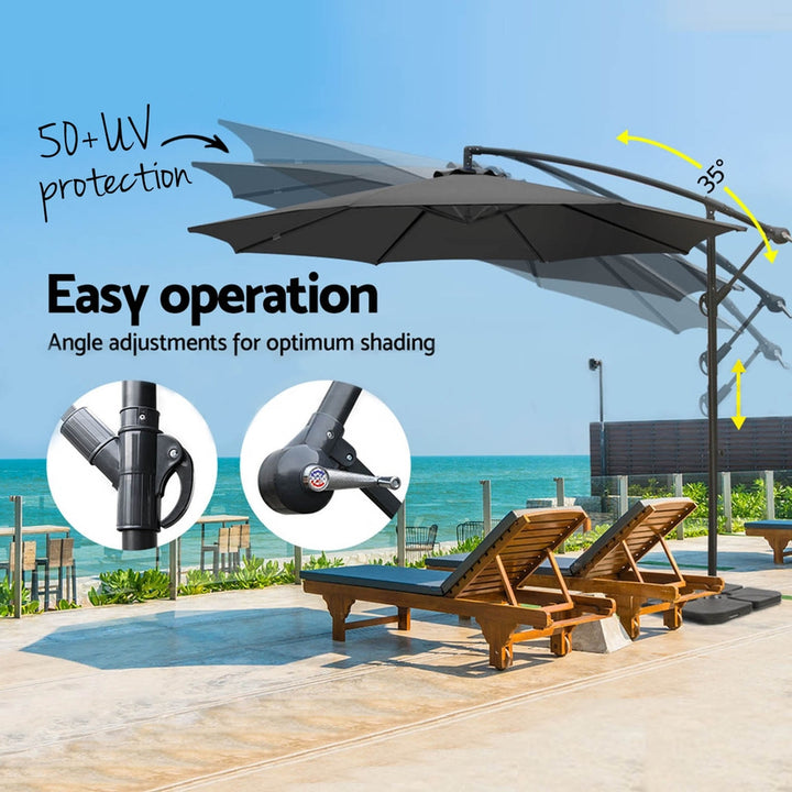 Instahut 3m Umbrella w/Base Outdoor Cantilever Beach Garden Patio Parasol Charcoal