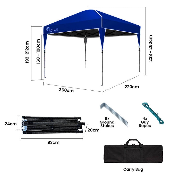 RED TRACK 3.6x2.2m Ultra Compact Folding Gazebo, Carry bag, Portable Outdoor Popup Marquee for Camping Beach, Navy Blue