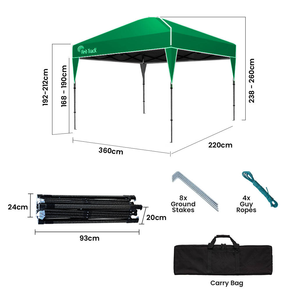 RED TRACK 3.6x2.2m Ultra Compact Folding Gazebo, Carry bag, Portable Outdoor Popup Marquee for Camping Beach, Green