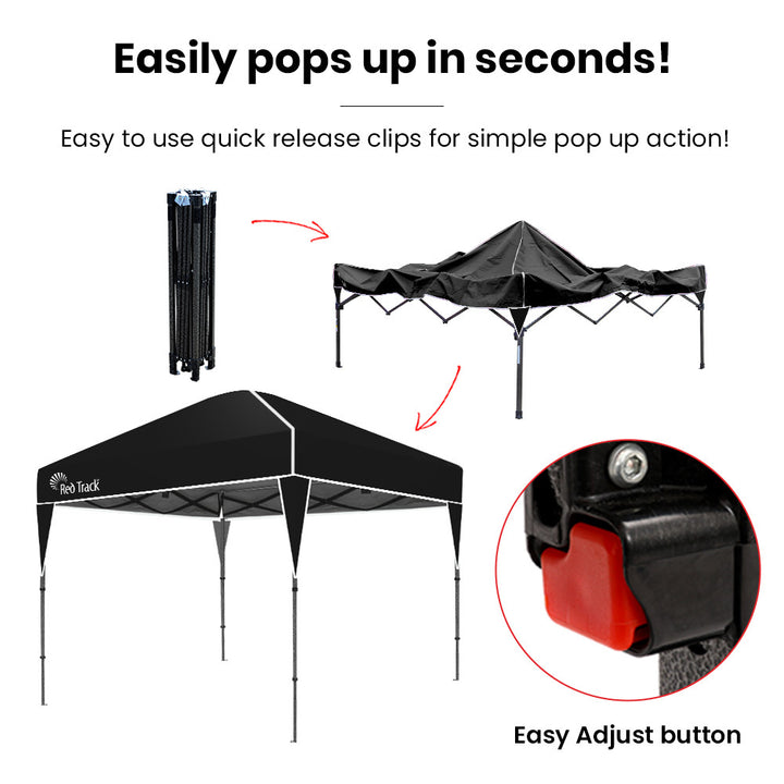 RED TRACK 3x3m Ultra Compact Folding Gazebo, Carry bag, Portable Outdoor Popup Marquee for Camping Beach, Black