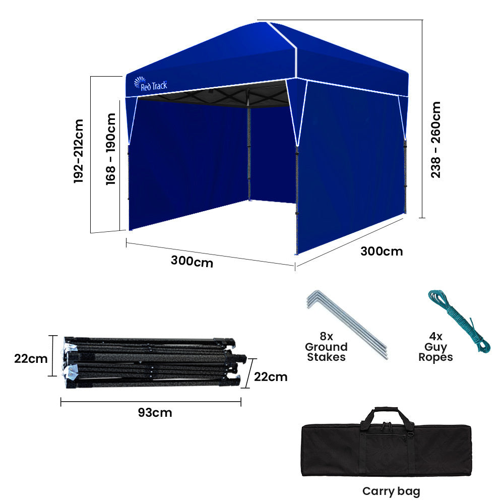 RED TRACK 3x3m Ultra Compact Folding Gazebo, Walls, Carry bag, Portable Outdoor Popup Marquee for Camping Beach, Navy Blue