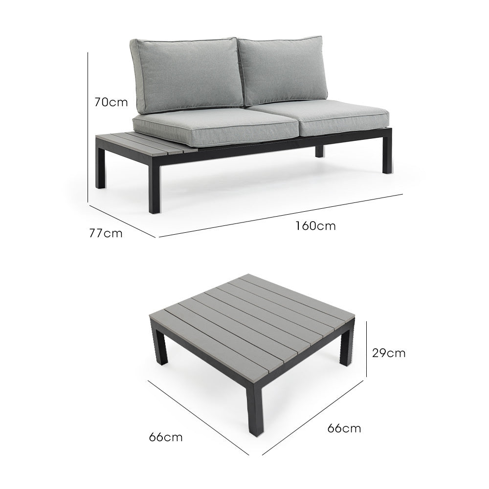 FORTIA 4 pc Outdoor Furniture Setting, 4 Seater Lounge, Chairs and Side Tables, for Outdoors Garden Patio