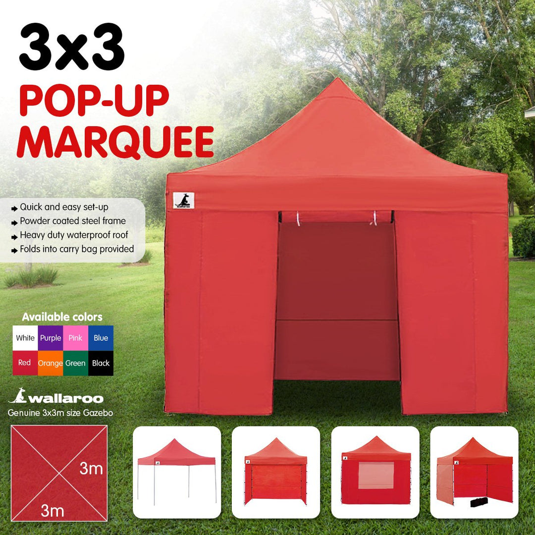 Wallaroo Gazebo Tent Marquee 3x3 PopUp Outdoor  Red