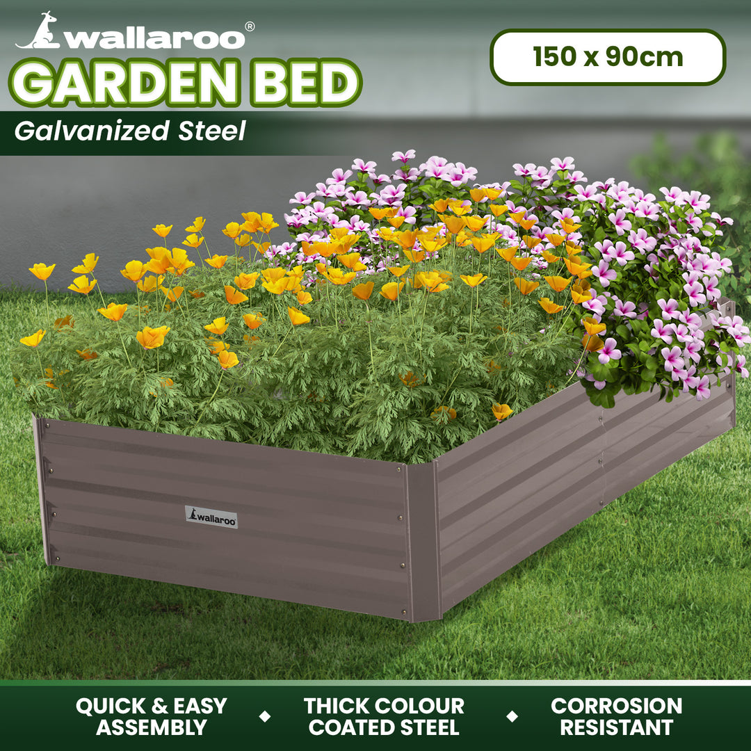 Wallaroo Garden Bed 150 x 90 x 30cm Galvanized Steel - Grey