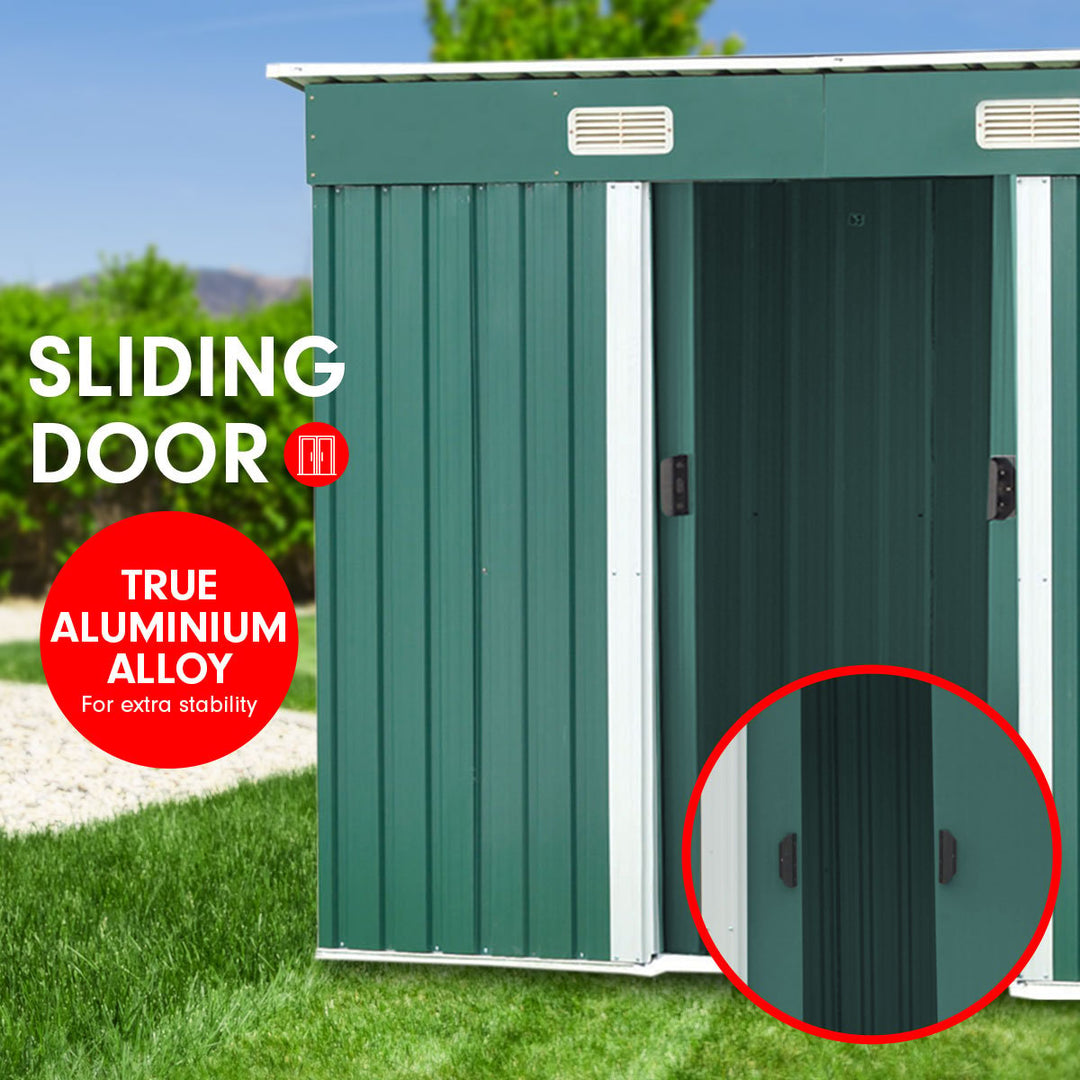 Wallaroo 4ft x 8ft Garden Shed with Base Flat Roof Outdoor Storage - Green