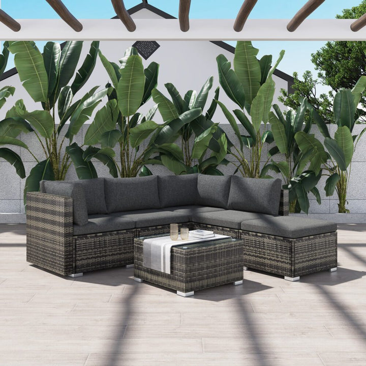 Ottoman-Style Outdoor Lounge Set in Grey