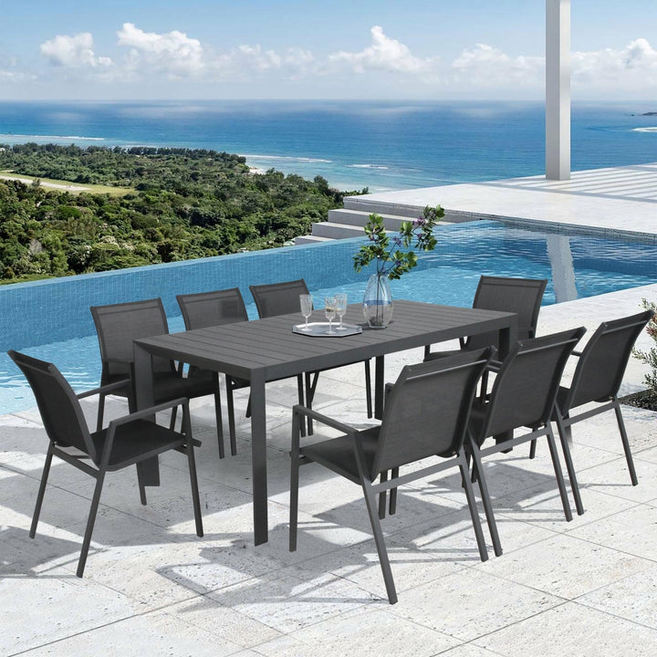 Iberia 13pc 230-345cm Aluminium Outdoor Extensible Dining Table Chair Charcoal