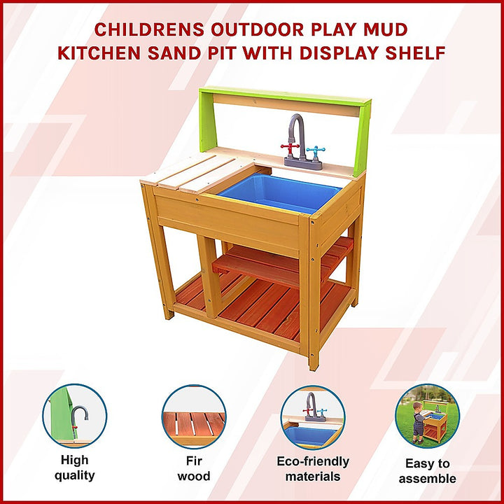 Childrens Outdoor Play Mud Kitchen Sand Pit with Display Shelf