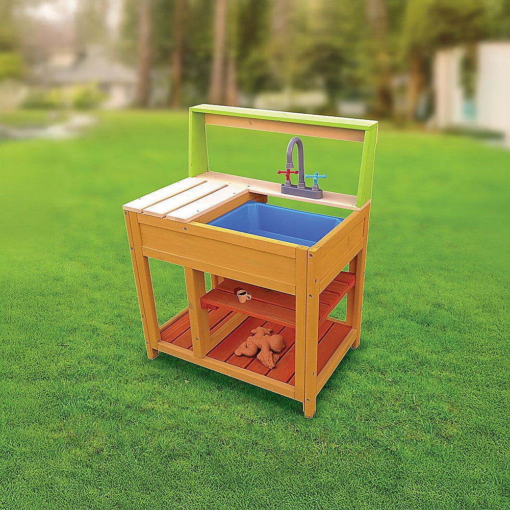 Childrens Outdoor Play Mud Kitchen Sand Pit with Display Shelf