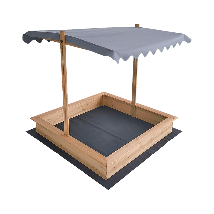 Kids Wooden Toy Sandpit with Adjustable Canopy