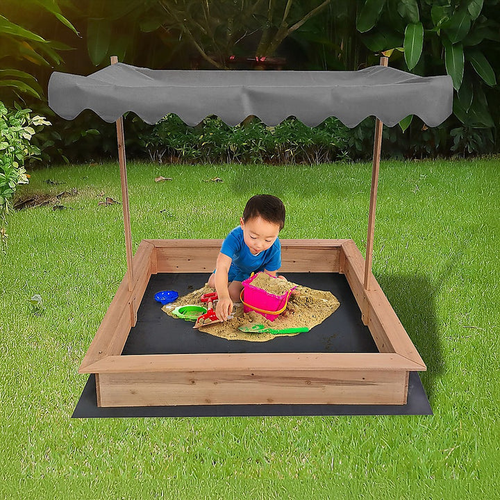 Kids Wooden Toy Sandpit with Adjustable Canopy