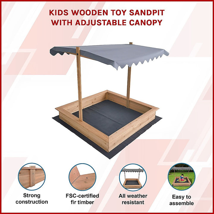 Kids Wooden Toy Sandpit with Adjustable Canopy