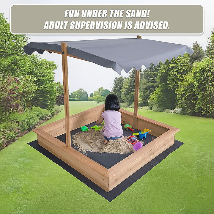 Kids Wooden Toy Sandpit with Adjustable Canopy