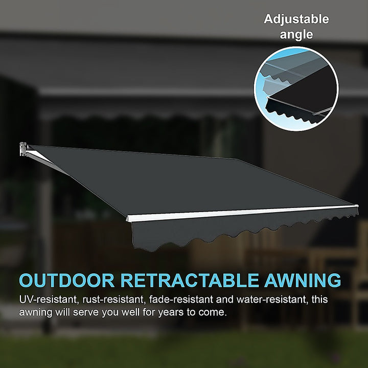 Outdoor Folding Arm Awning Retractable Sunshade Canopy Grey 3.0m x 2.5m