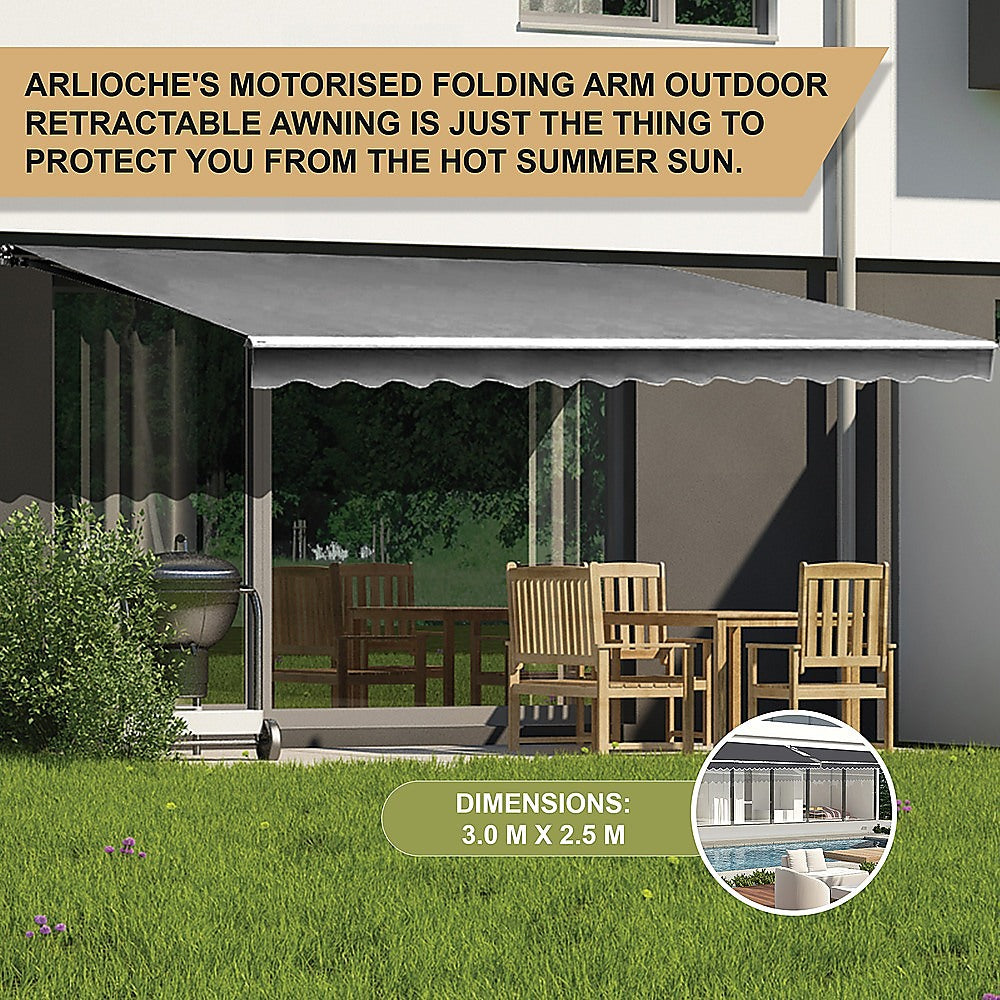 Outdoor Folding Arm Awning Retractable Sunshade Canopy Grey 3.0m x 2.5m