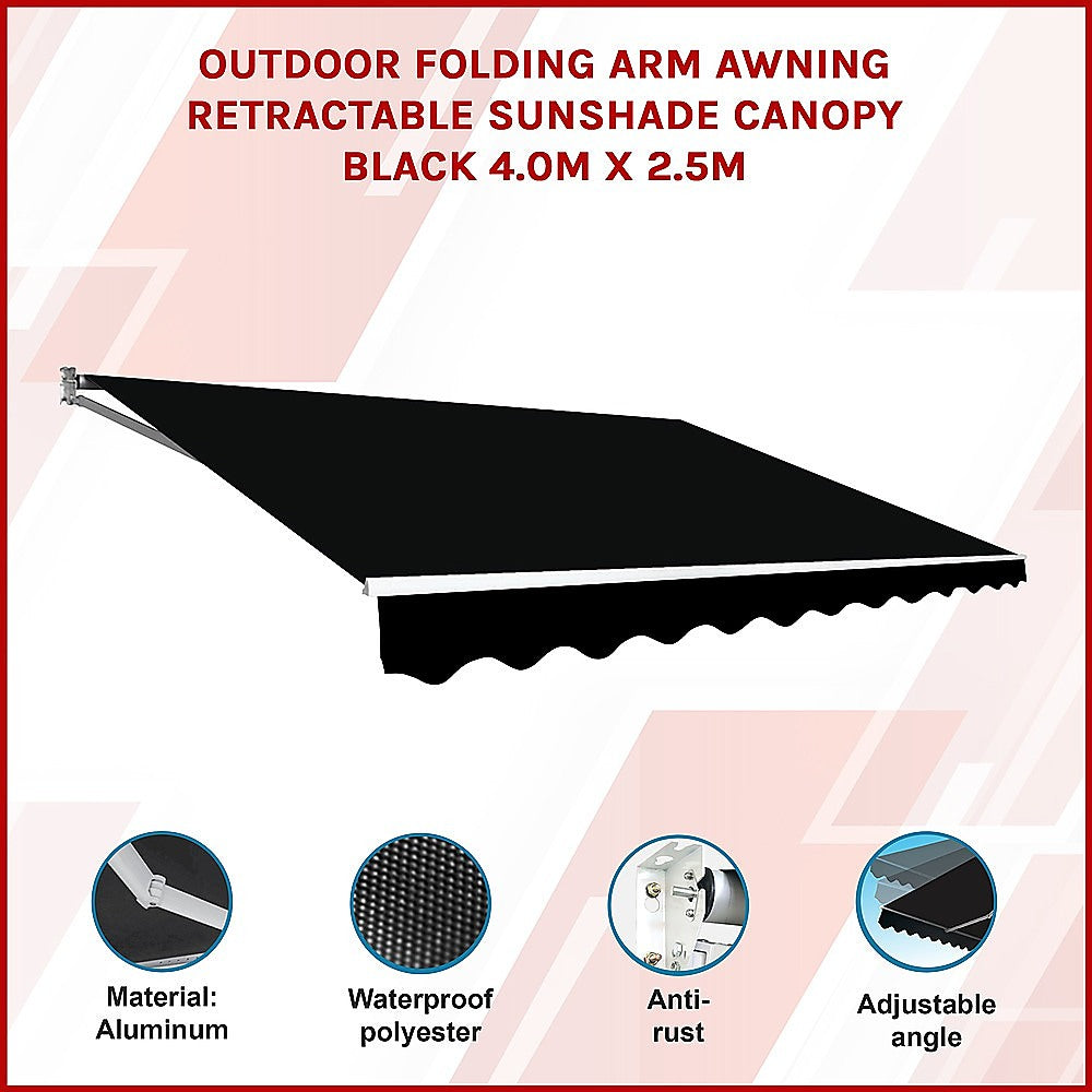 Outdoor Folding Arm Awning Retractable Sunshade Canopy Black 4.0m x 2.5m