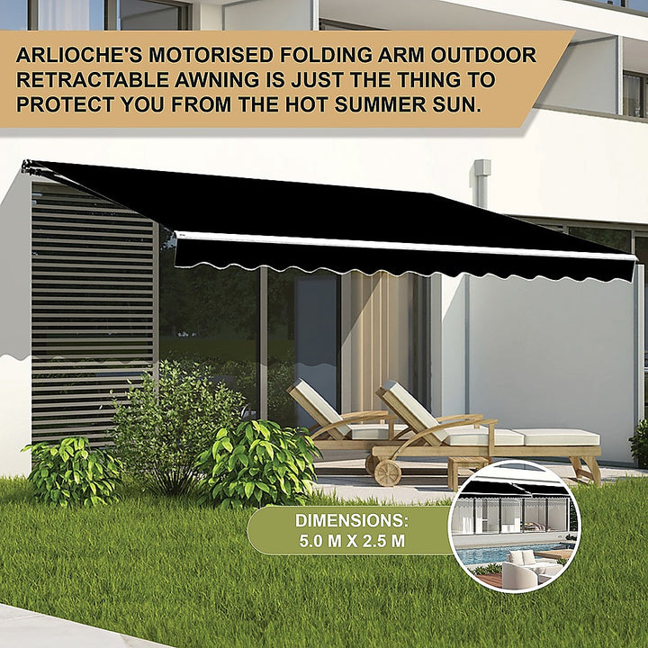 Outdoor Folding Arm Awning Retractable Sunshade Canopy Black 5.0m x 2.5m