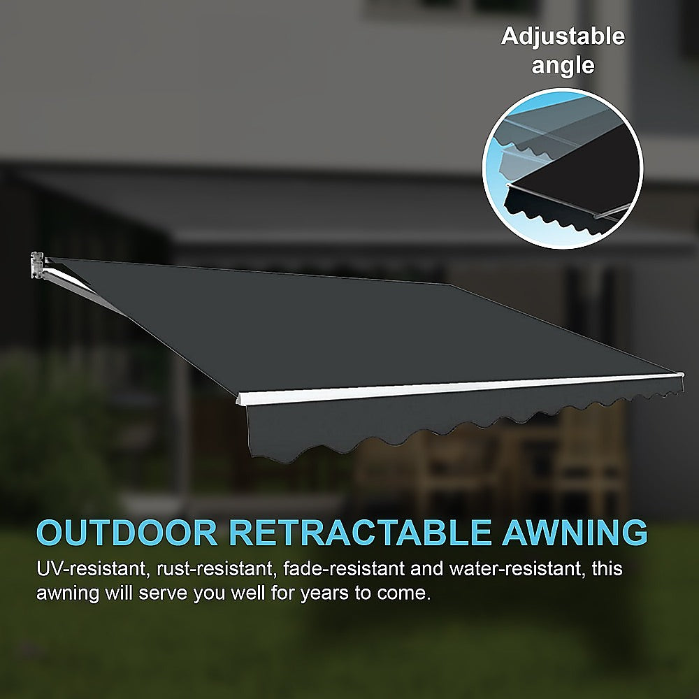 Outdoor Folding Arm Awning Retractable Sunshade Canopy Grey 5.0m x 3.0m