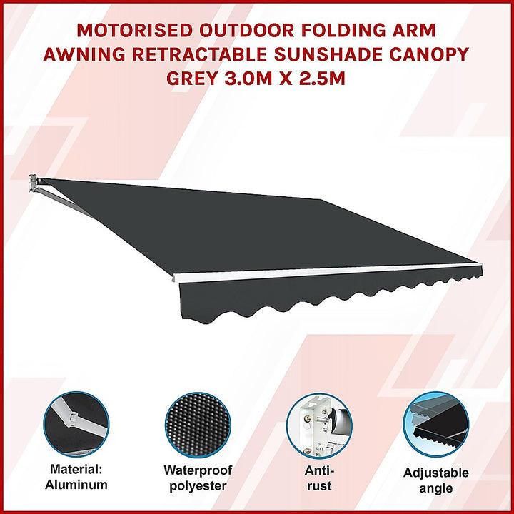 Motorised Outdoor Folding Arm Awning Retractable Sunshade Canopy Grey 3.0m x 2.5m