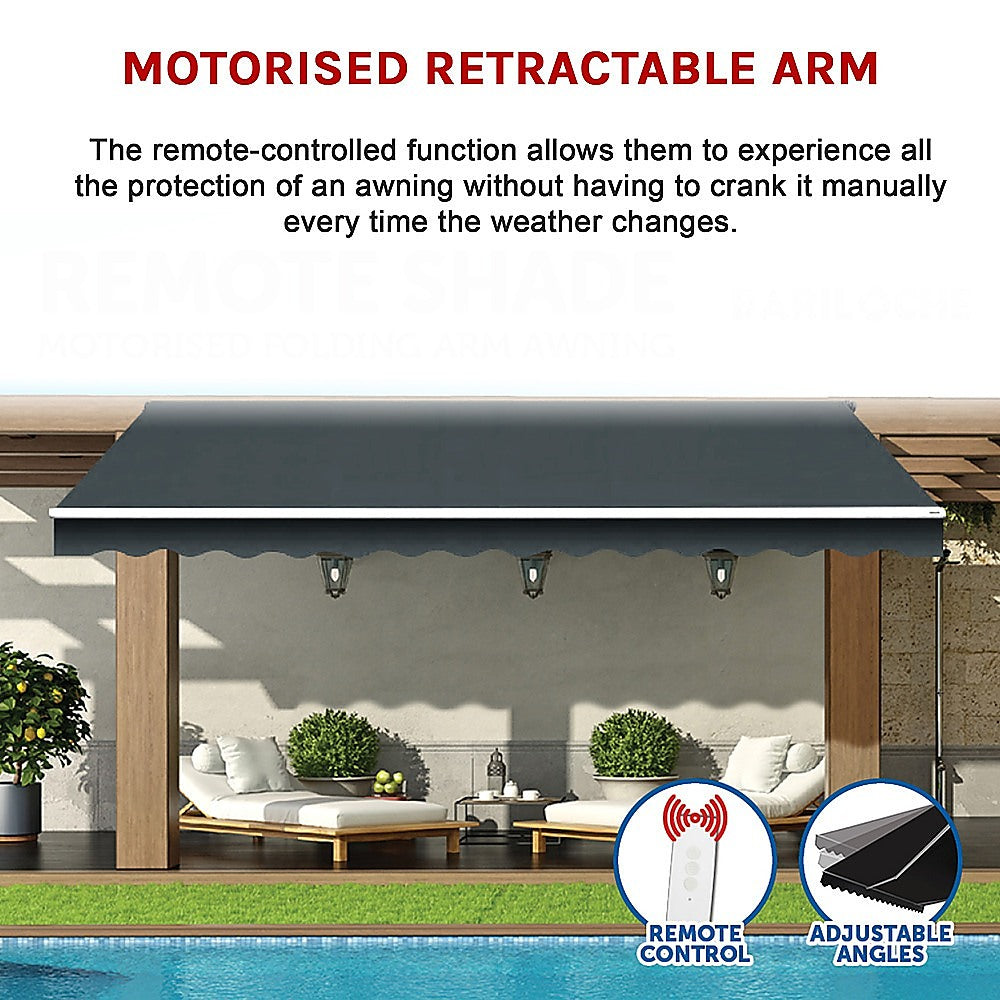 Motorised Outdoor Folding Arm Awning Retractable Sunshade Canopy Grey 4.0m x 2.5m