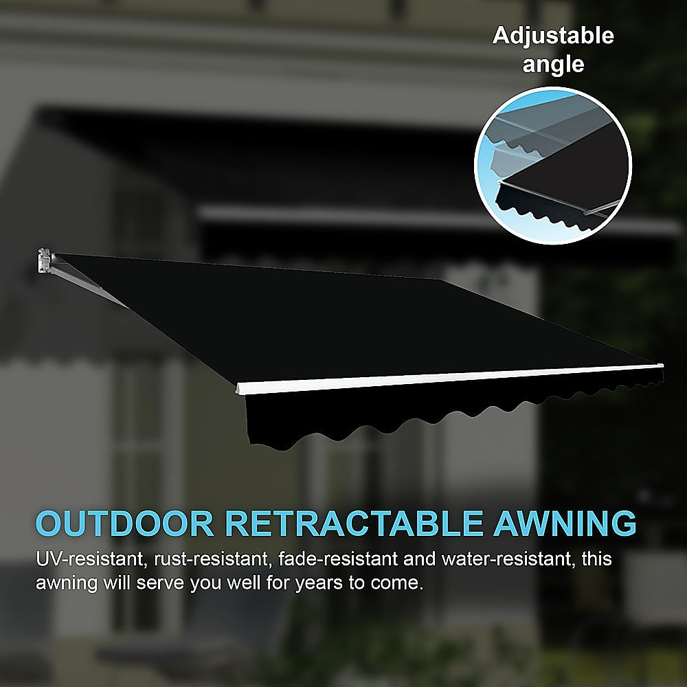 Motorised Outdoor Folding Arm Awning Retractable Sunshade Canopy Black 4.0m x 2.5m