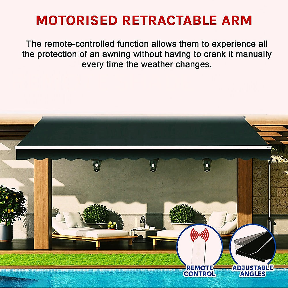 Motorised Outdoor Folding Arm Awning Retractable Sunshade Canopy Black 5.0m x 3.0m